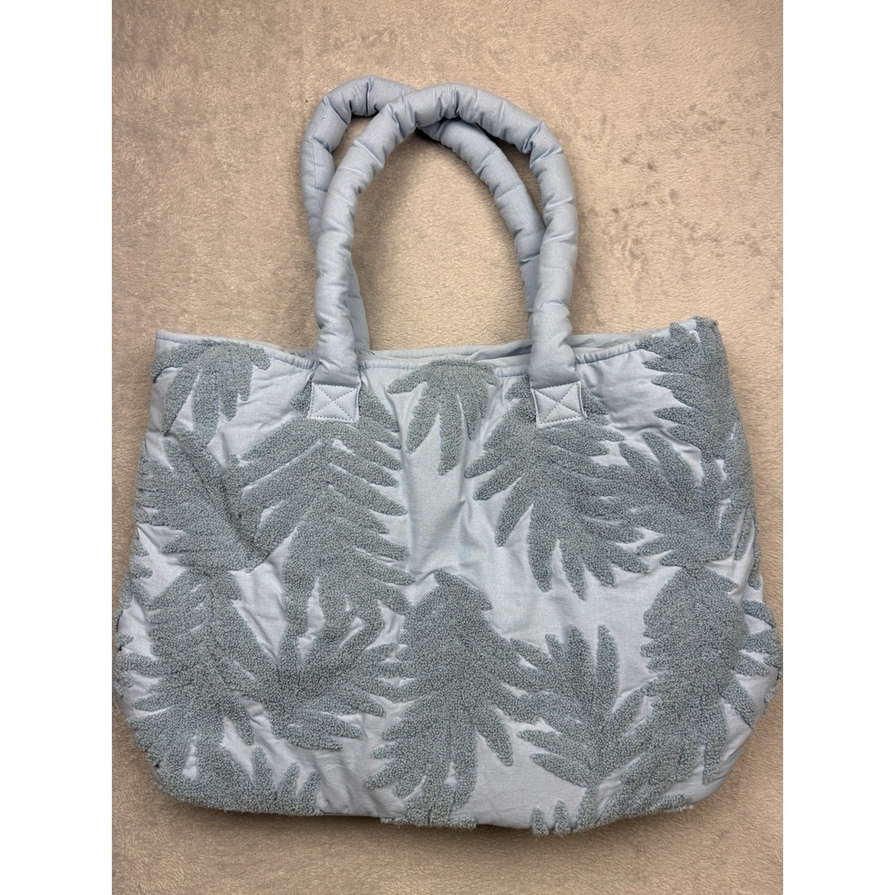 Shade Shore Blue/Gray Floral Tote Snap Closure Lined Inner Pockets